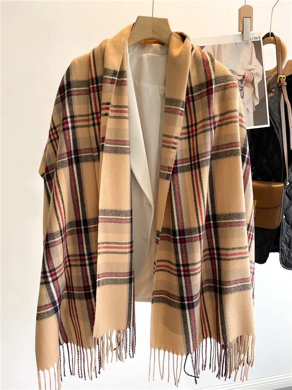 Women's Basic Minimalist Plaid Imitation Cashmere Polyester Scarf