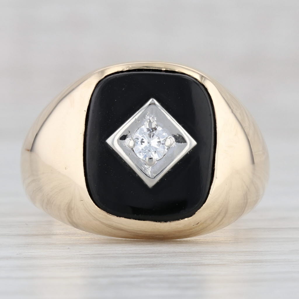 0.11ct Diamond Onyx Signet Ring 10k Yellow Gold Size 9.5