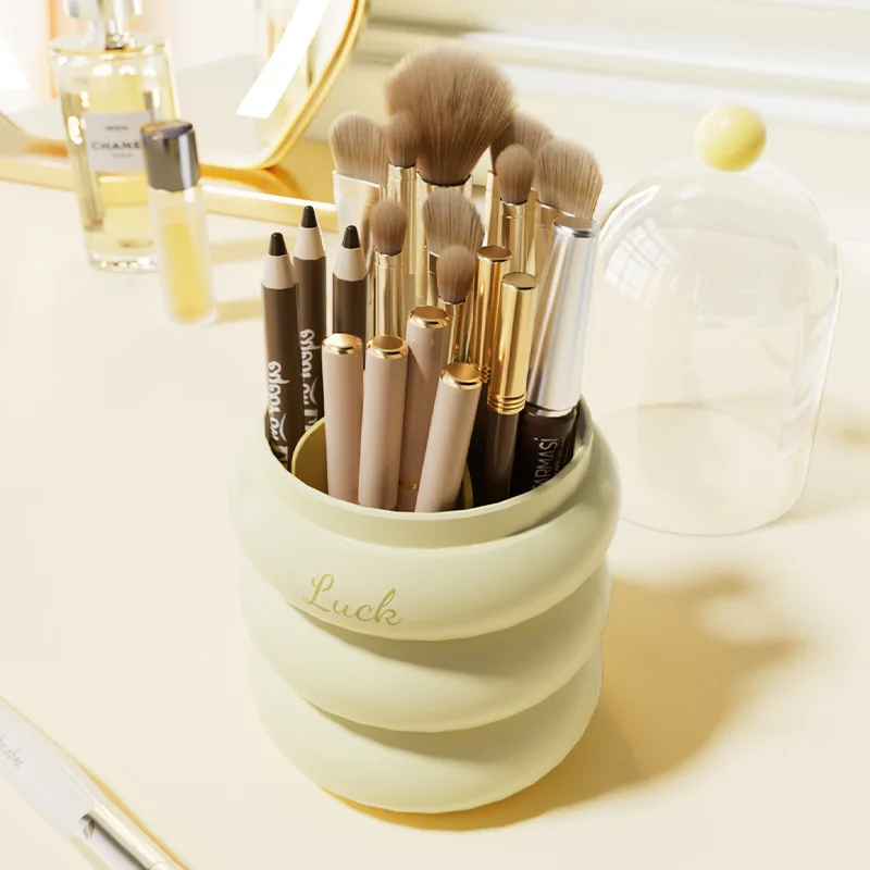 360° ROTATING MAKEUP BRUSH HOLDER WITH LID & LIPSTICK ORGANIZER