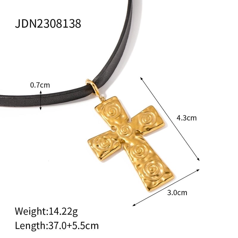 Minimalist Classic Style Cross 304 Stainless Steel Natural Stone Rhinestones Zircon 18K Gold Plated Pendant Necklace