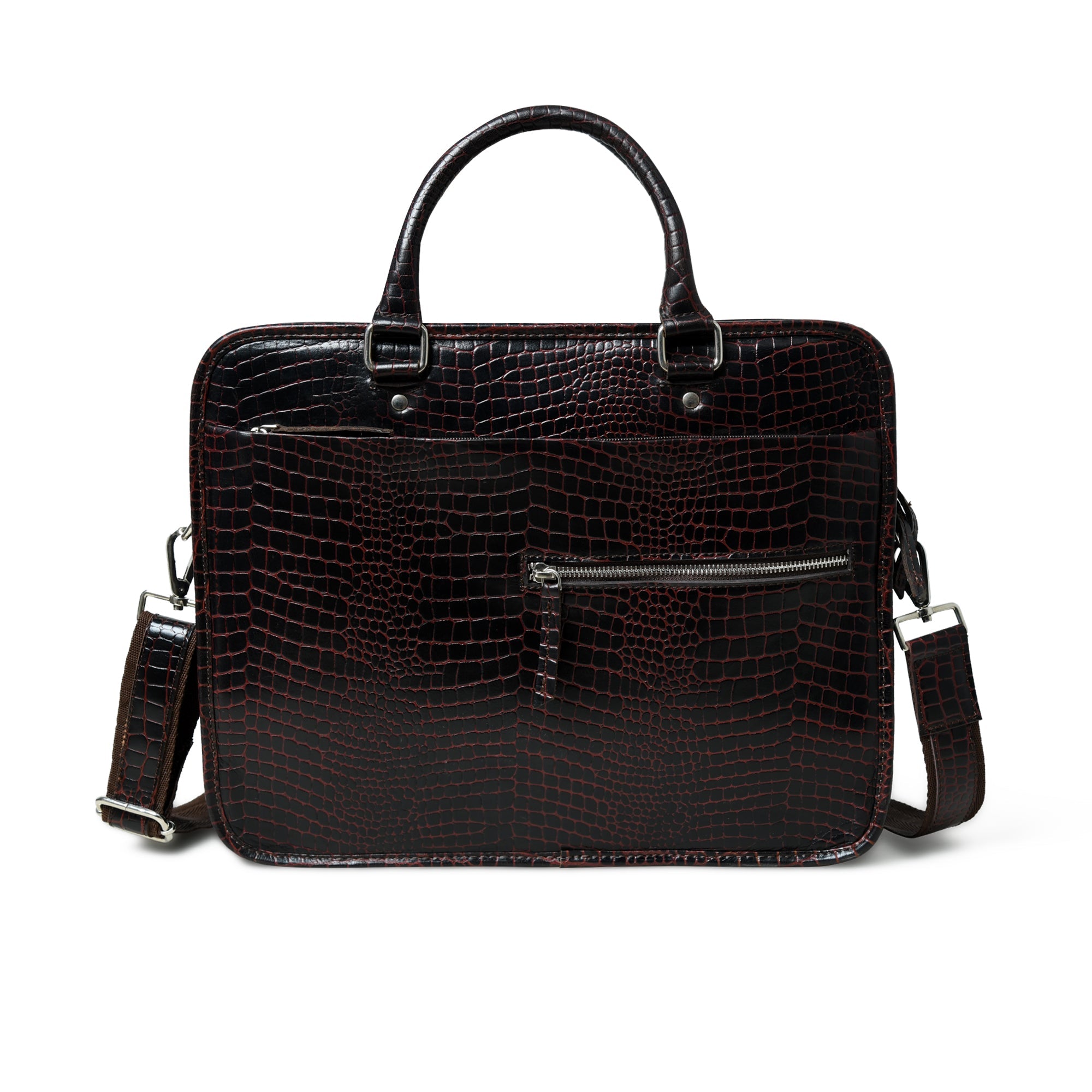 Croco Leather Computer Bag. Dark Brown