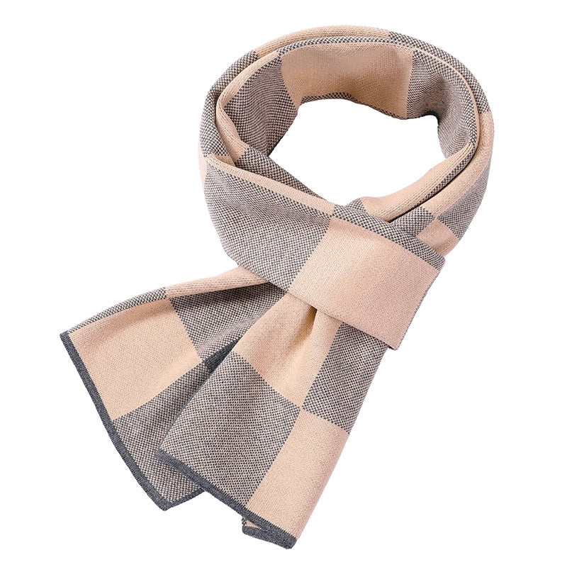 Men's Scarf Winter Warm Plaid Thickened Business Knitted Cashmere Thick Scarf Fashionable Scarf