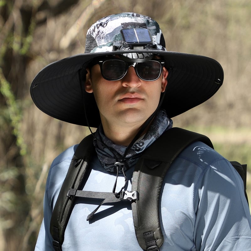 Wide Brim Solar Fan Outdoor Fishing Hat-Solar & USB Charging