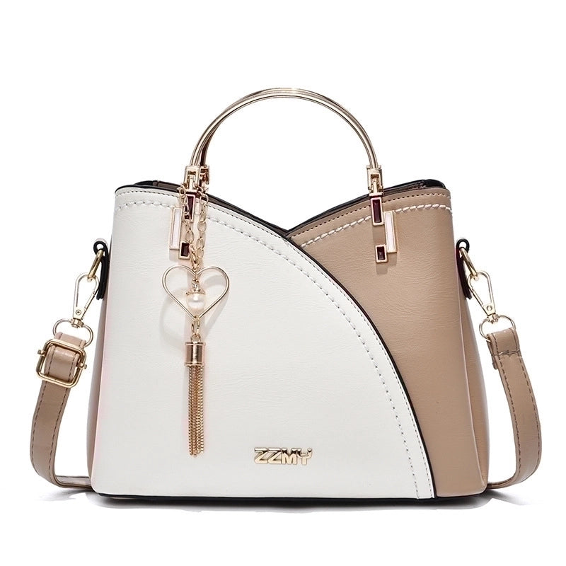Women's Medium Autumn&winter Pu Leather Color Block Business Ornament Square Zipper Buckle Handbag