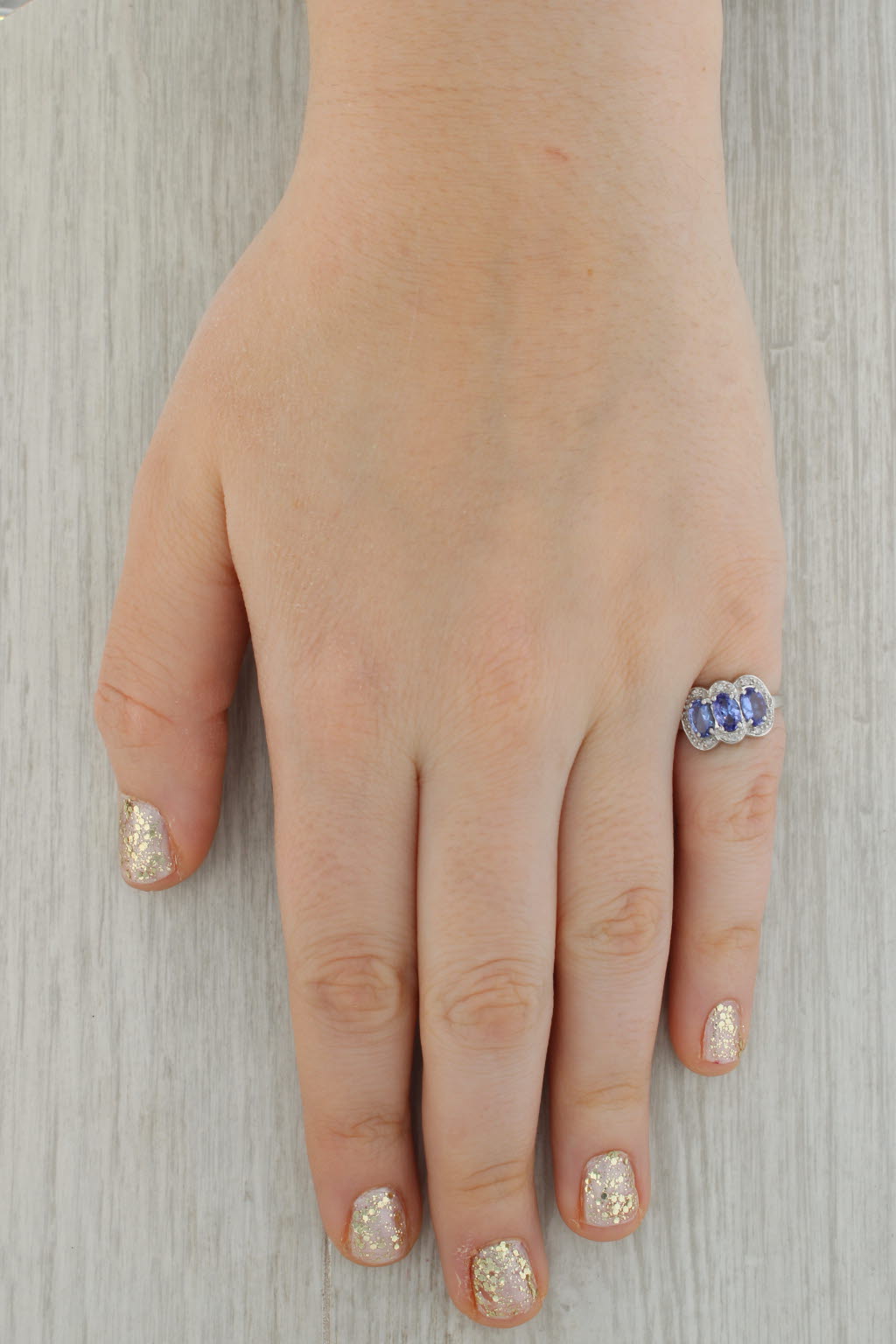 1.39ctw Tanzanite 3-Stone Diamond Ring 14k White Gold Size 6