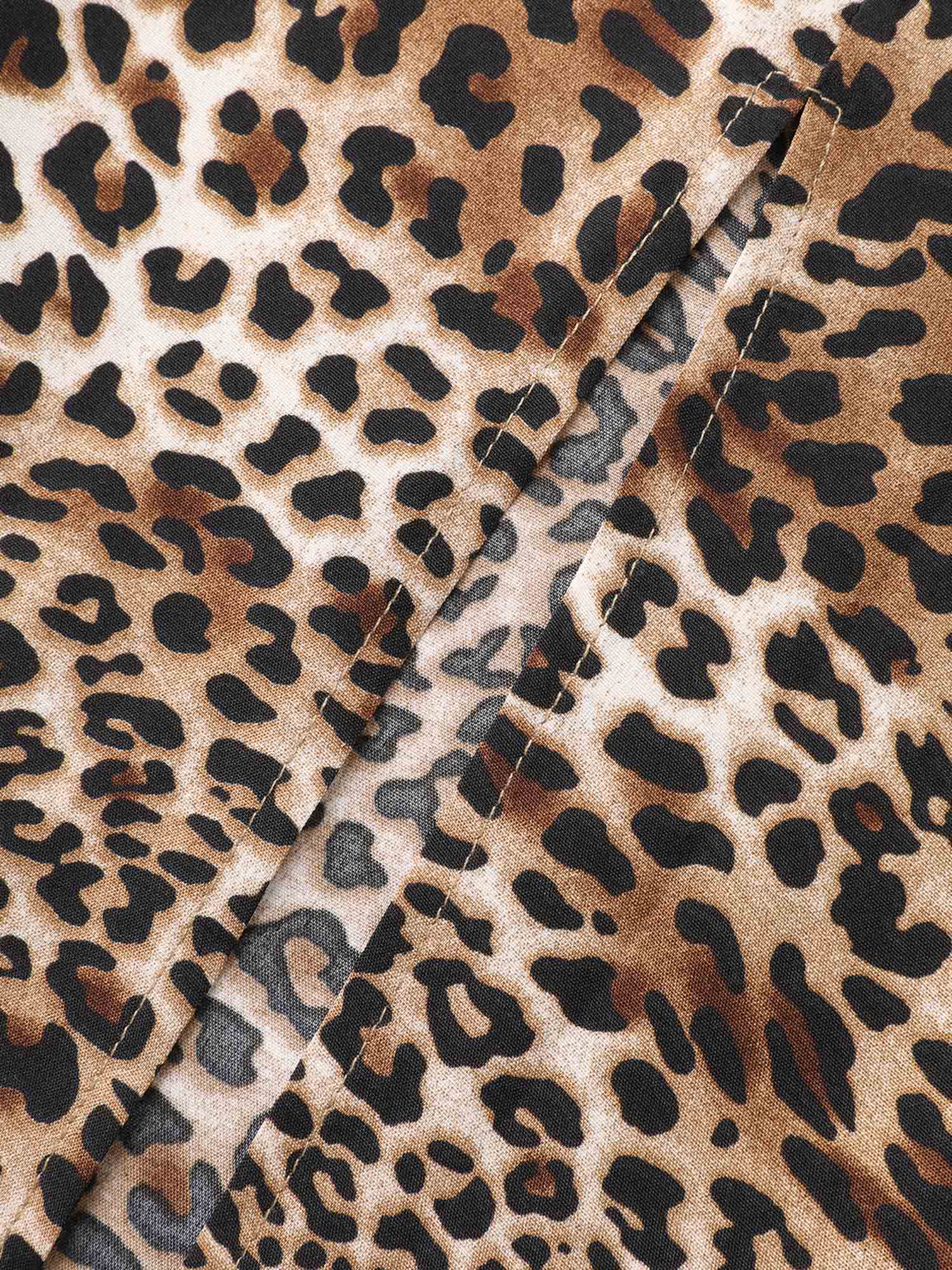 Leopard Print Lace Patchwork Slit Hem Dress