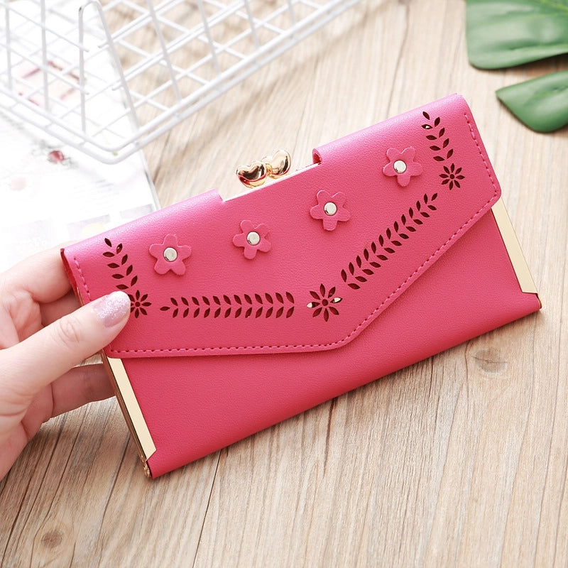 Korean Hollow Flower Long Clutch Bag