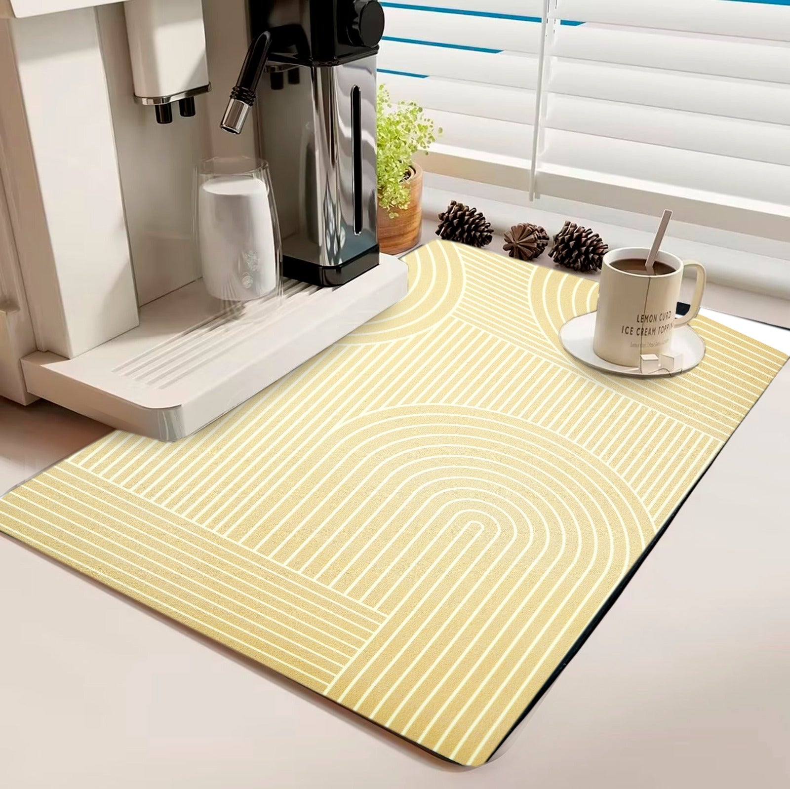 Anti Slip Dish Drying Mat-Beige Pattern (5951)