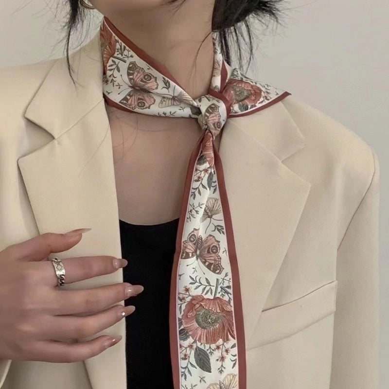 Women's Retro Plaid Flower Satin Silk Scarf