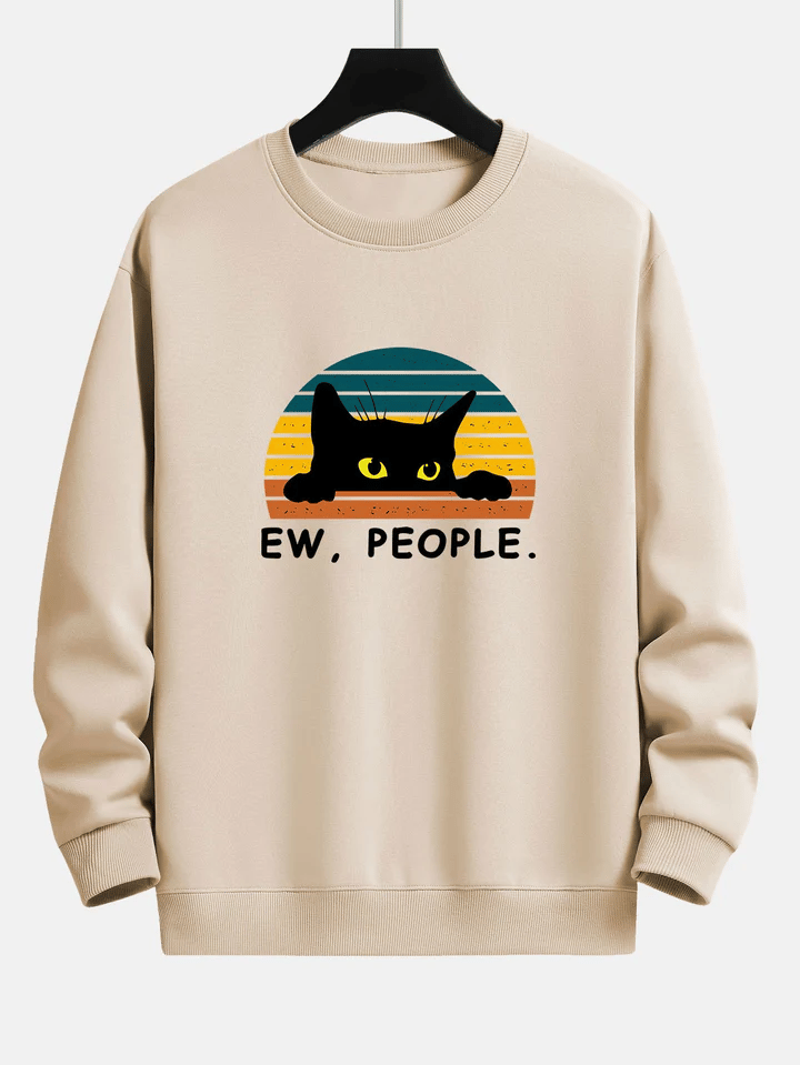 Women's Black Cat Ew People Print Sweatshirt