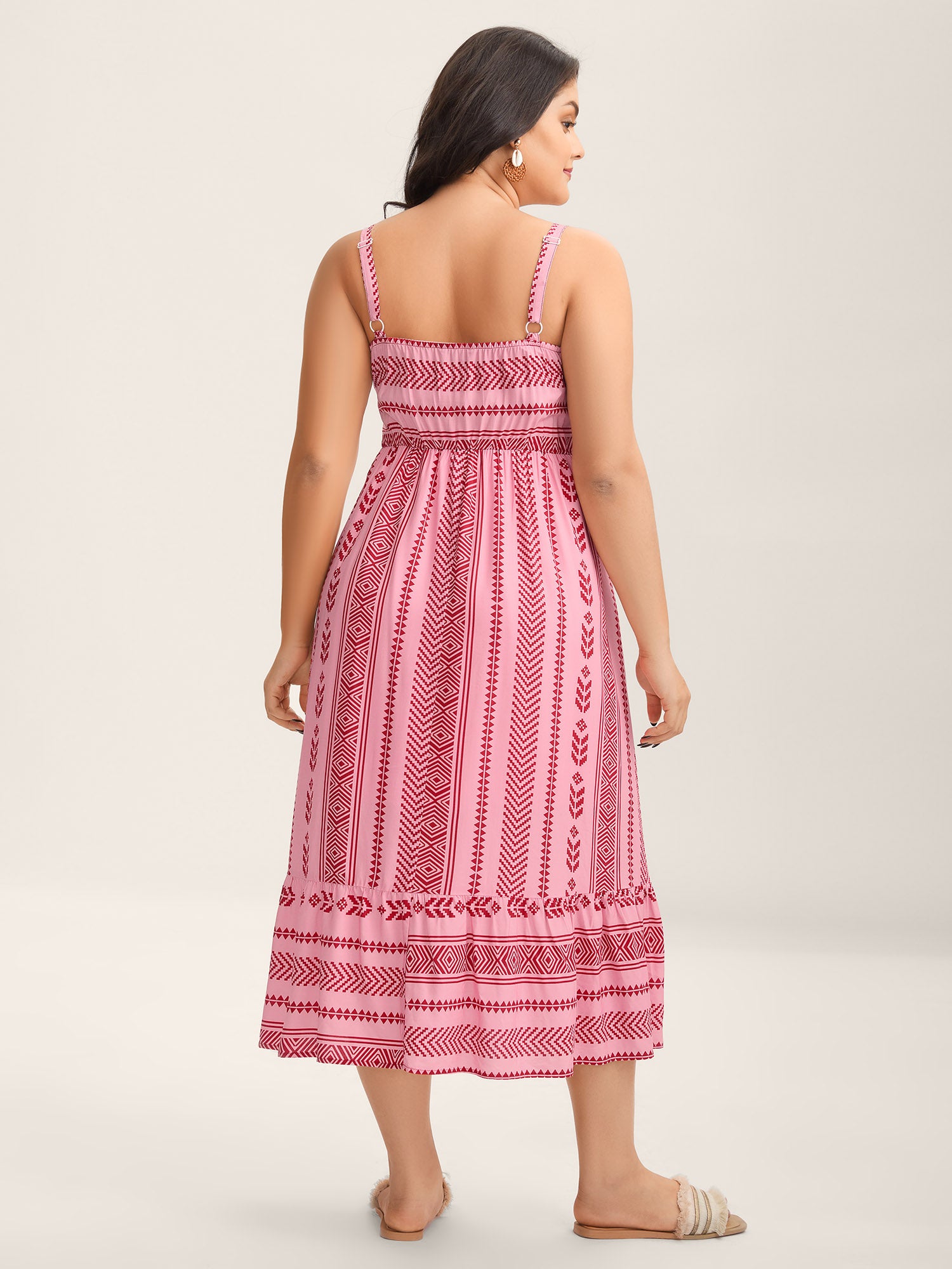 Boho Stripes Shirred Tassel Midi Dress