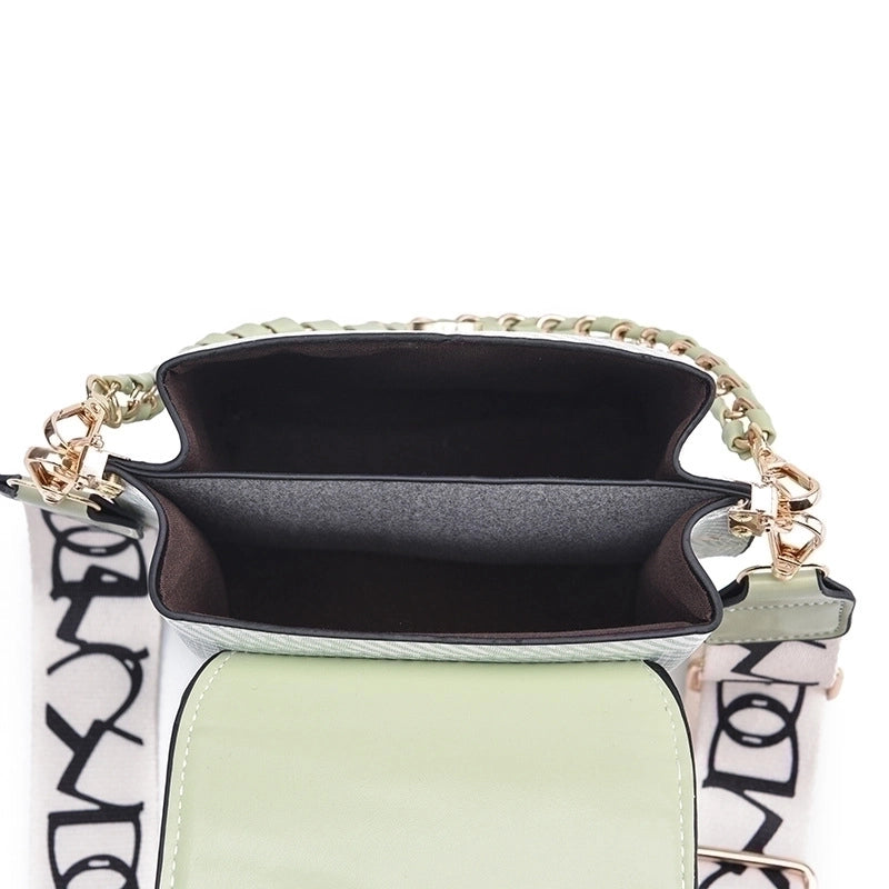 Women's Small Pu Leather Color Block Lattice Streetwear Square Magnetic Buckle Crossbody Bag
