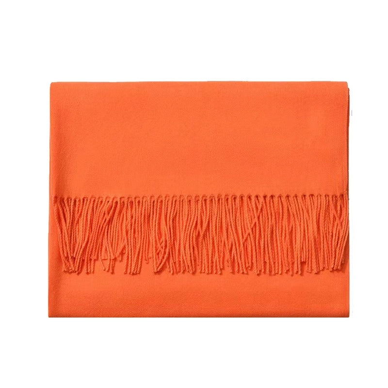 250g Autumn And Winter New Warm Thick Cashmere Texture Solid Color Couples Long Scarf Air Conditioning Tassel Shawl