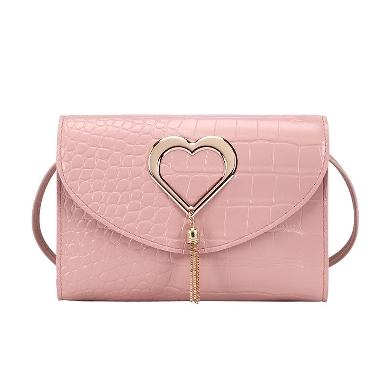 Women's Small Pu Leather Heart Shape Crocodile Fashion Square Flip Cover Crossbody Bag