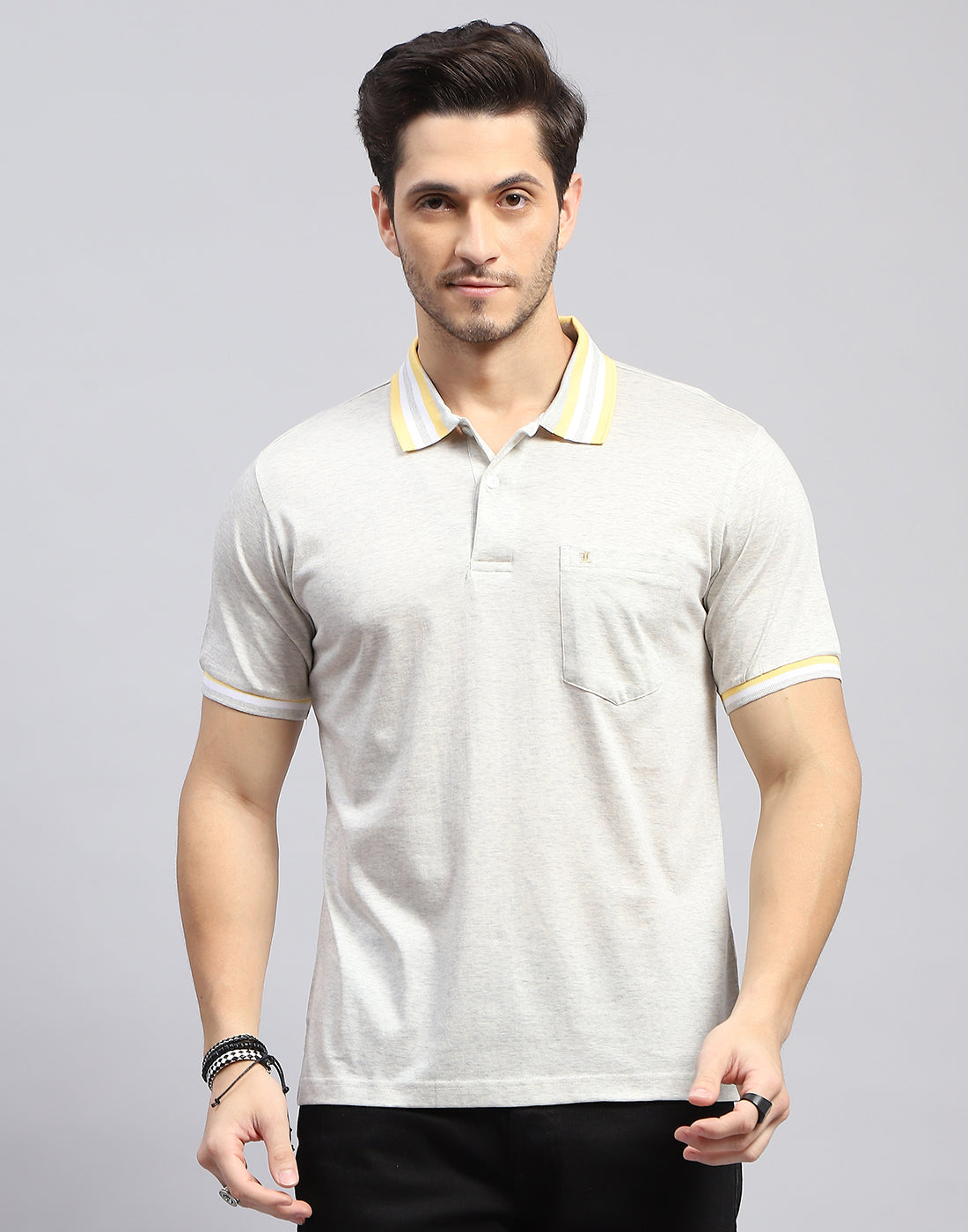 Men Off White Solid Polo Collar Half Sleeve T-Shirt