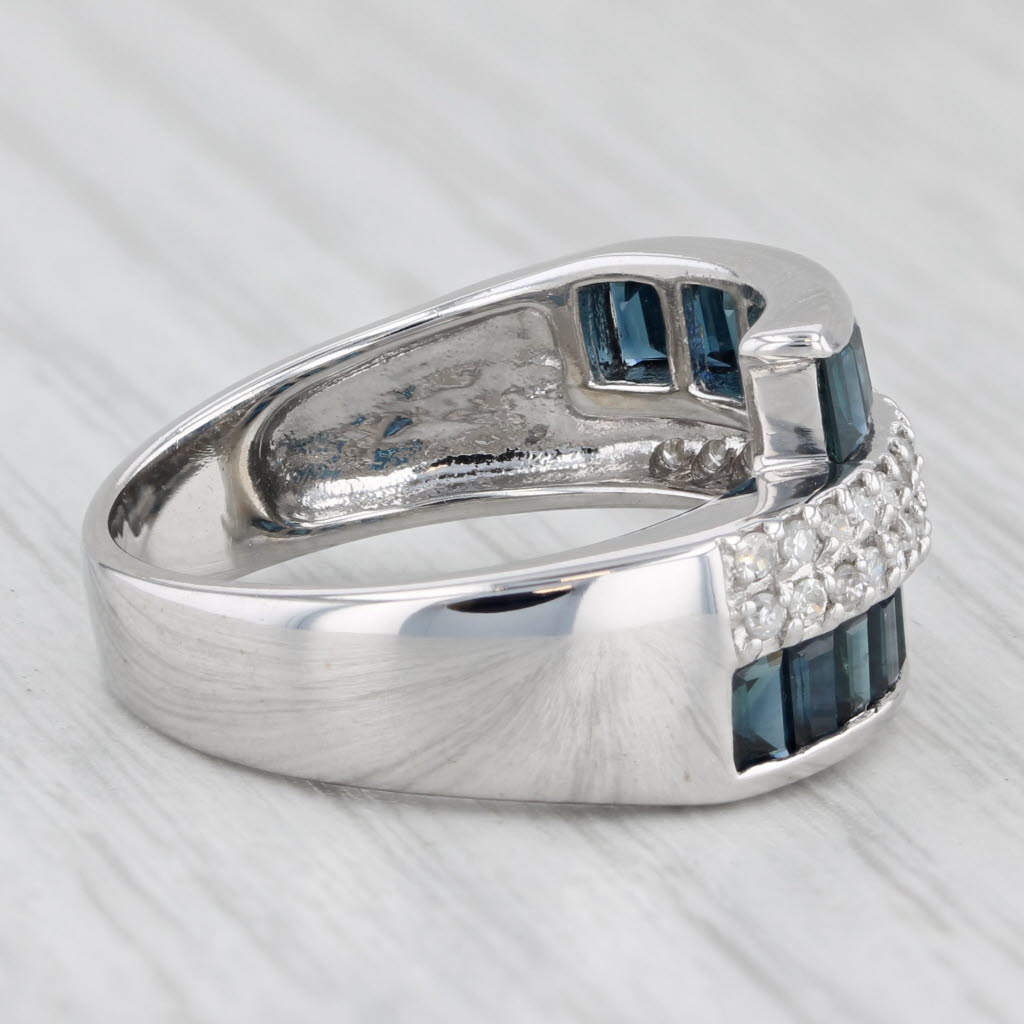 2.50ctw Sapphire Diamond Cluster Bypass Band Ring 14K White Gold Ring Size 7