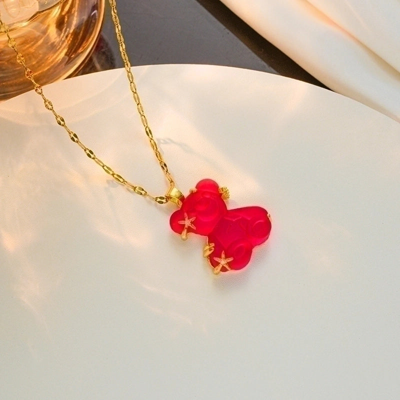 Cute Little Bear Star 201 Stainless Steel Copper Resin Zircon Plating Inlay