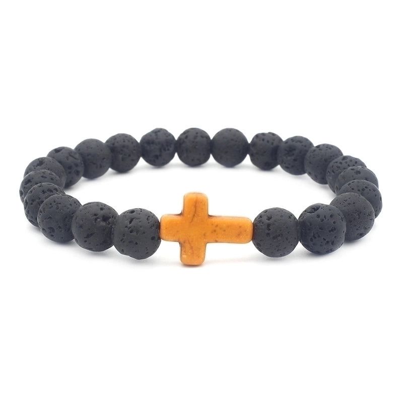 Ethnic Style Cross Natural Stone Elastic String Woven Chain Bracelets In Bulk