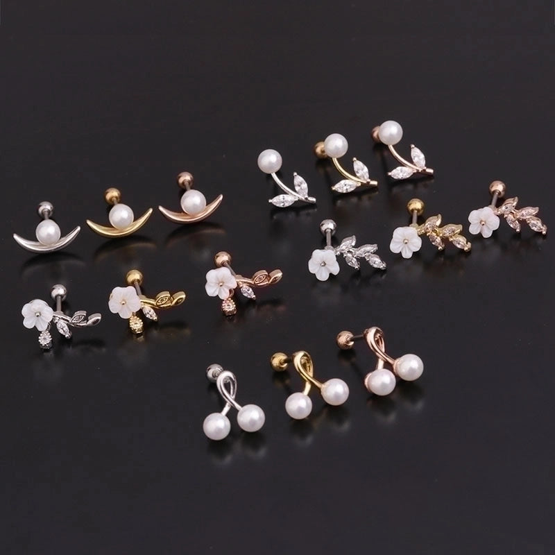 Ear Cartilage Rings & Studs Minimalist Flower 316L Stainless Steel  Copper Inlaid Pearls