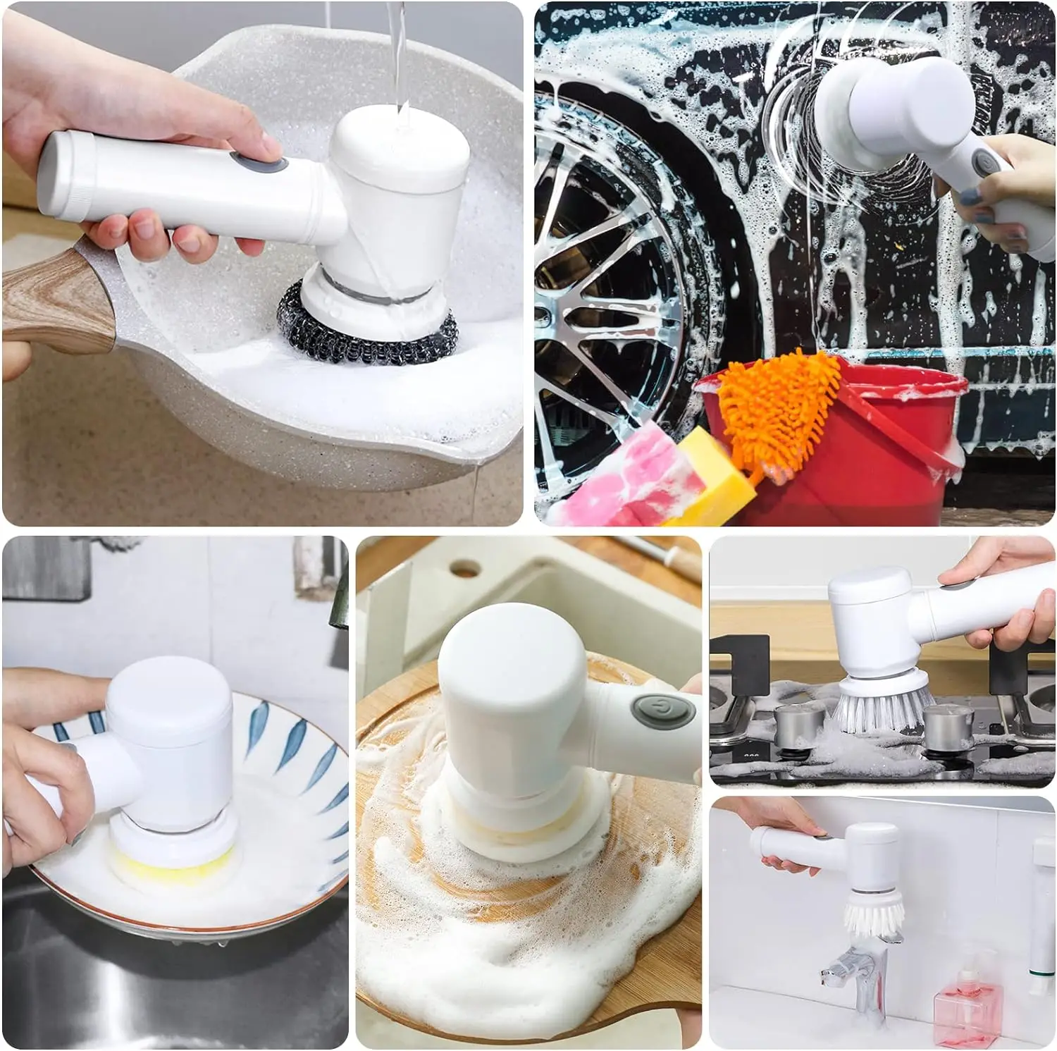 Handheld Cordless Electric Spin Scrubber Household Cleaning Brush Replaceable Brush Heads Wireless Power Dish Washing Tool