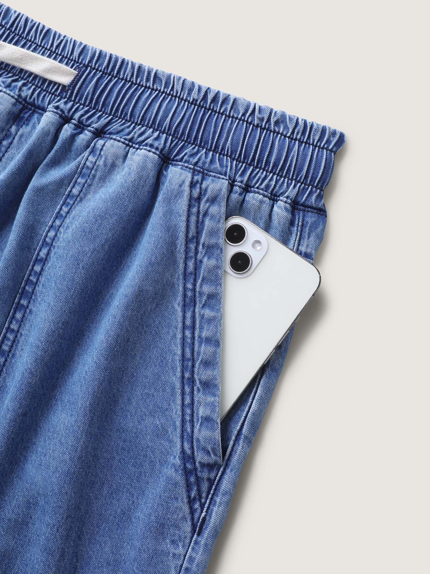 Cotton Stretchy Waist Drawstrings Denim Shorts