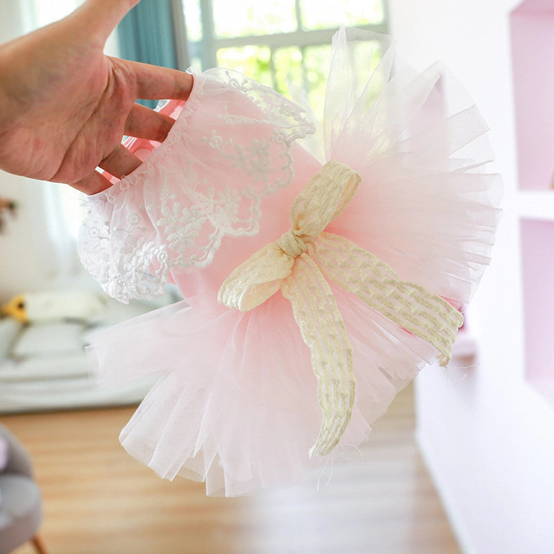 Pet Circle Dog Clothes Cat Clothing Spring And Summer New Princess Yarn Fairy Lace Pink Shaped Yarn Skirt