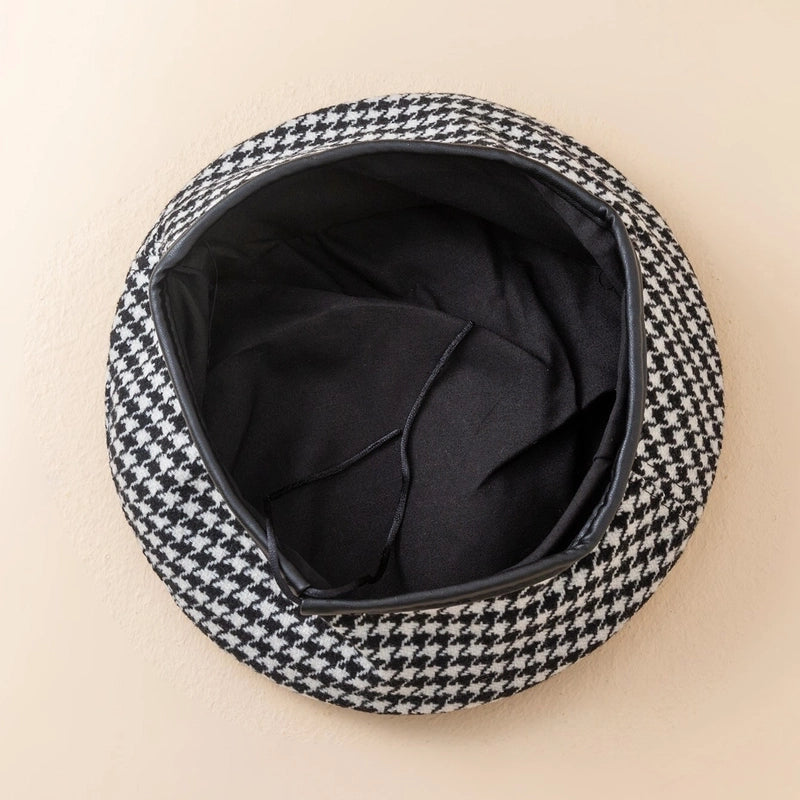 Women's Vintage Style Minimalist Houndstooth Eaveless Beret Hat