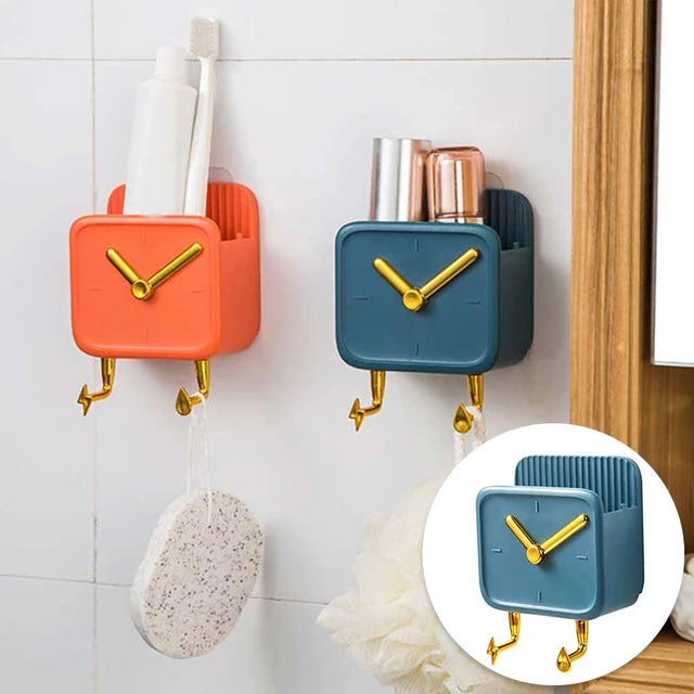 (Pack of 2) Creative Clock Wall Hanging Storage Box with Hook Kitchen & Bathroom Bedside and Organizer Shelf Mobile Phone Holder