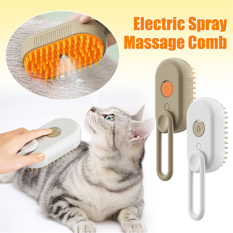 USB Rechargeable Steam Cat Grooming Brush – Anti-Static & Detangling
