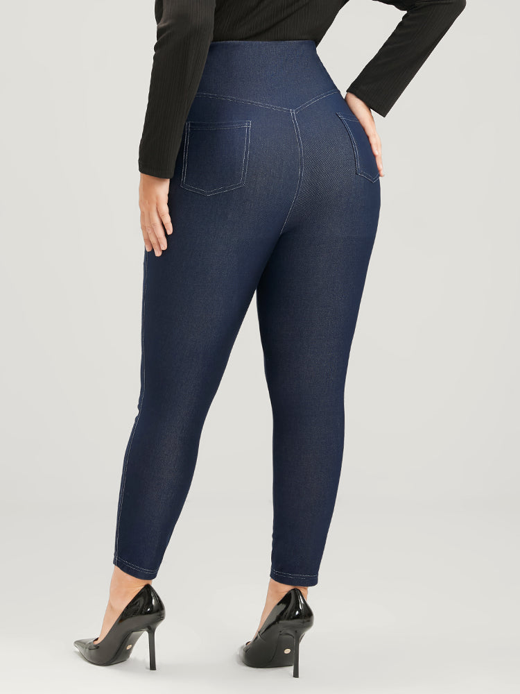 Solid Stitch Detail Wideband Waist  Leggings
