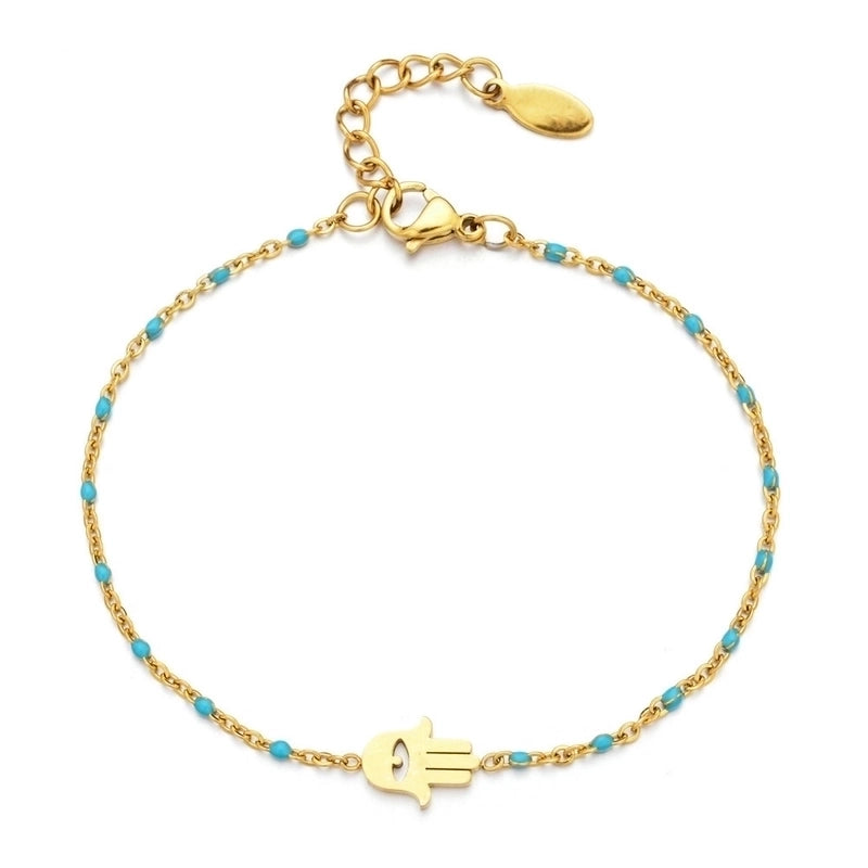Bohemian Minimalist Palm Eye Stainless Steel Enamel Plating Hollow Out Bracelets