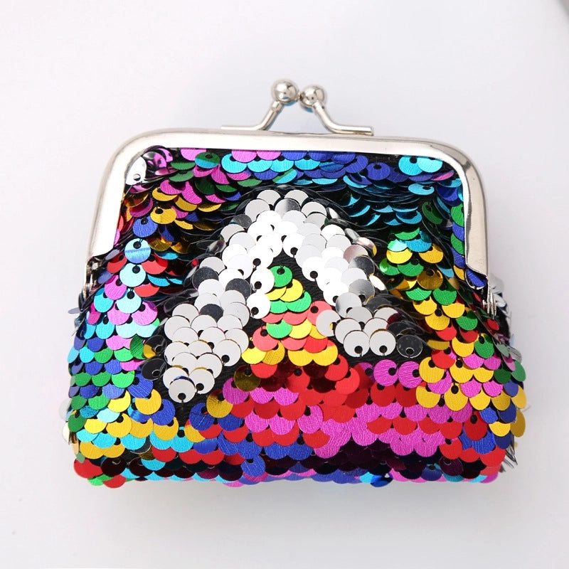 Women's Solid Color Pu Leather Sequins Zipper Coin Purses