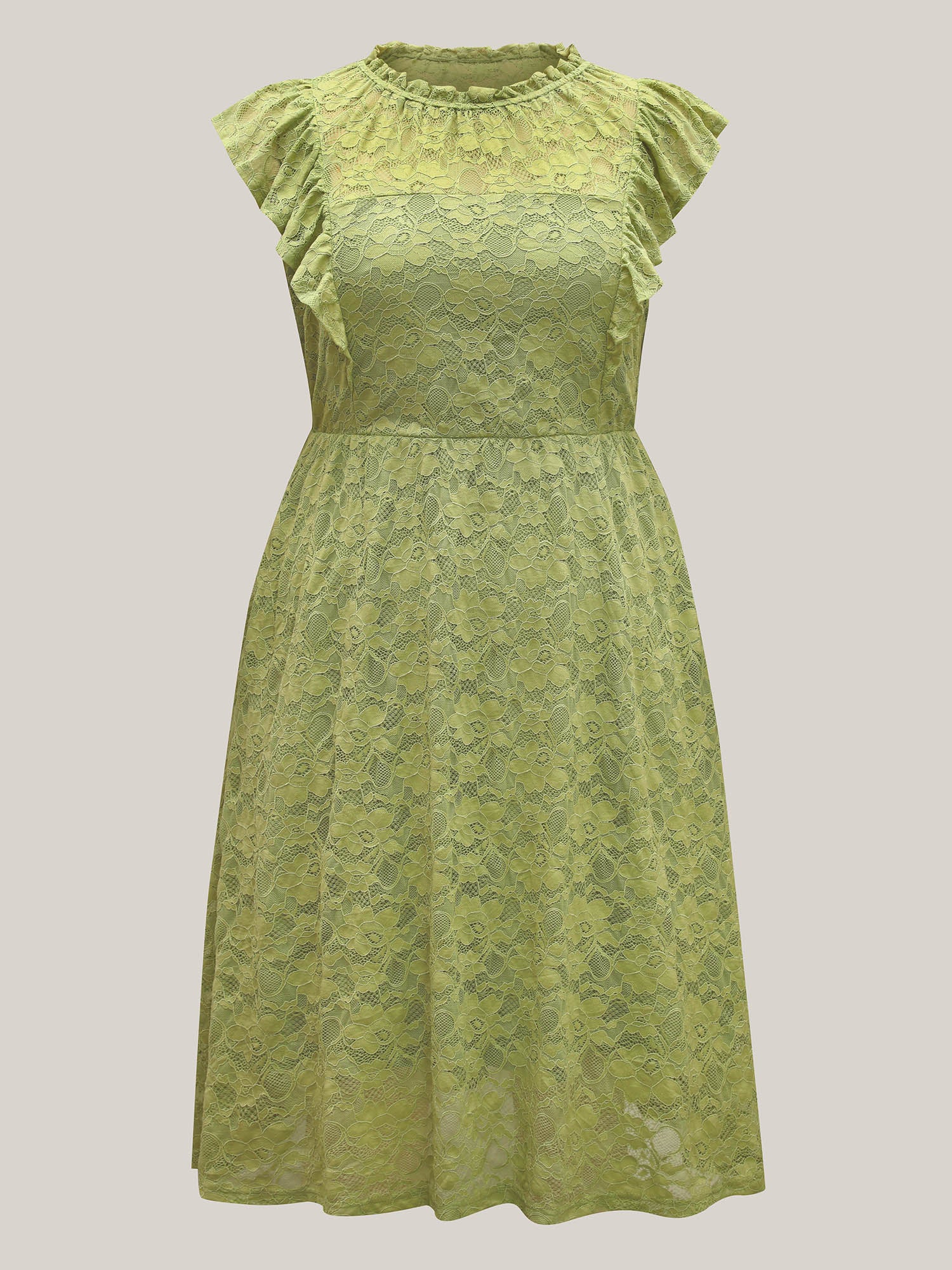 Lace Stretchy Waist Ruffled Midi Dress