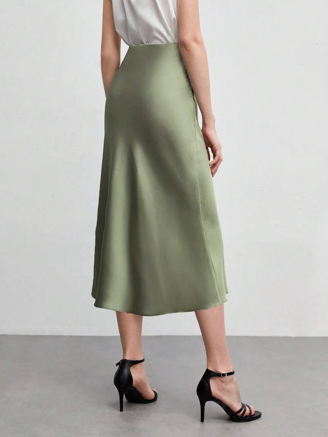 Luxury Solid A-line Silk Skirt Workwear
