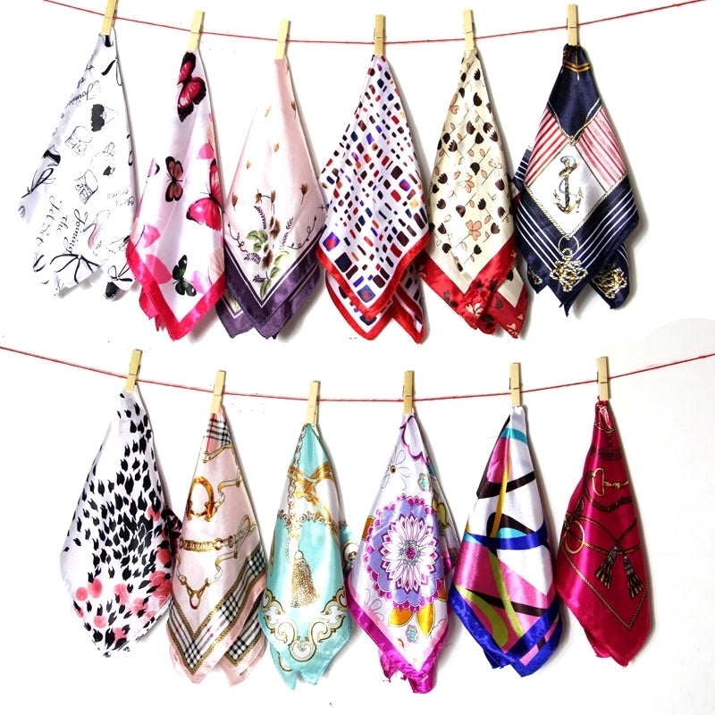 Women's Elegant Streetwear Polka Dots Flower Satin Printing Silk Scarf