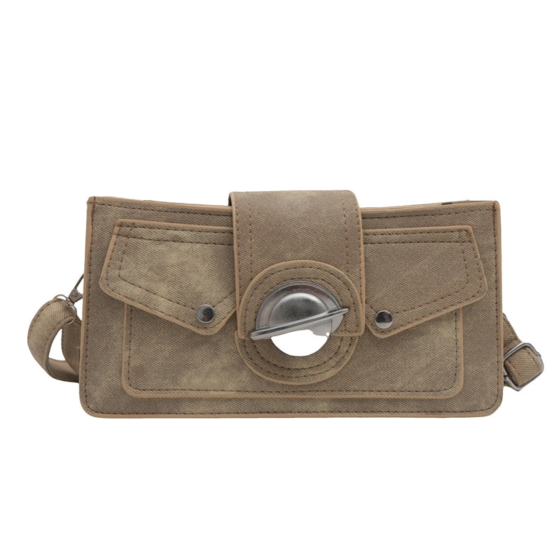Women's Medium Pu Leather Solid Color Streetwear Square Magnetic Buckle Crossbody Bag