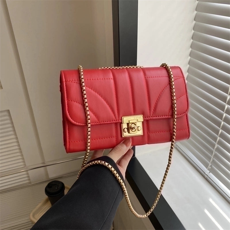 Women's Pu Leather Solid Color Classic Style Square Lock Clasp Shoulder Bag