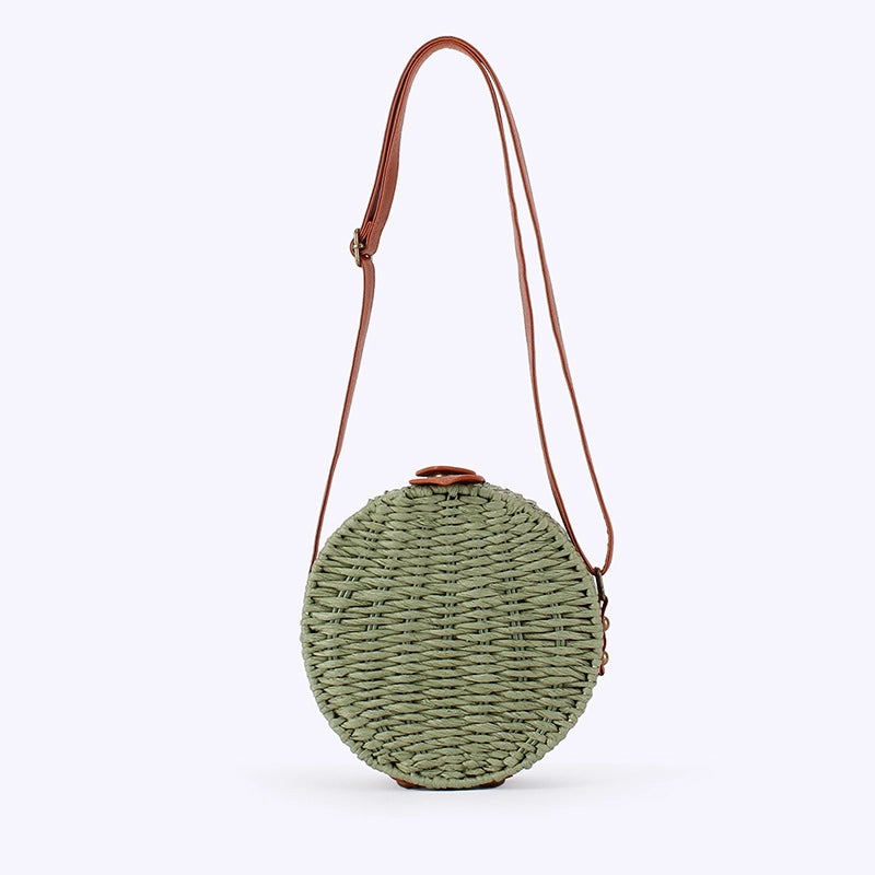 Women's Small Paper Solid Color Elegant Streetwear Weave Round Magnetic Buckle Straw Bag