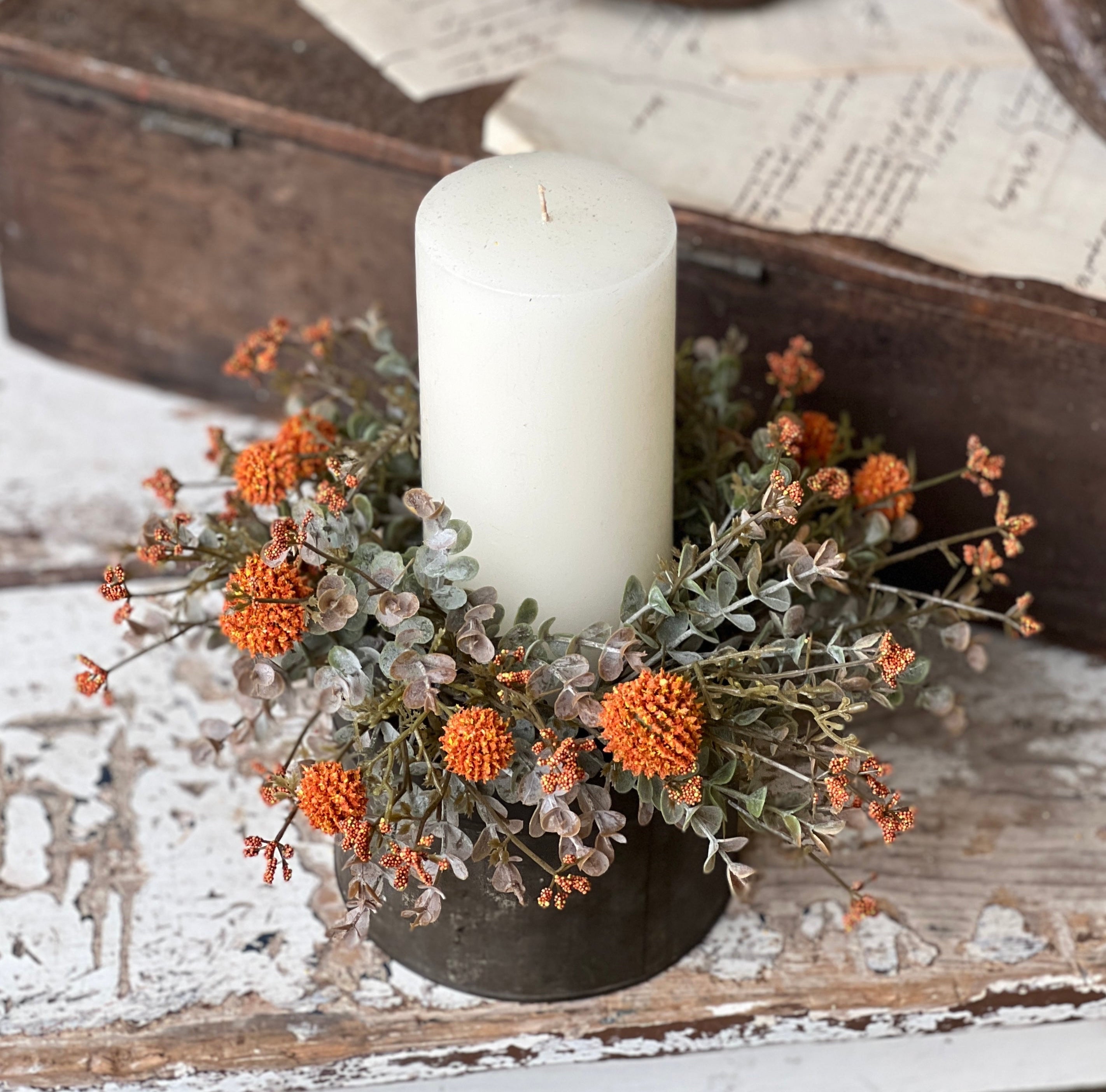 Fall Flower Candle Ring. Orange 10