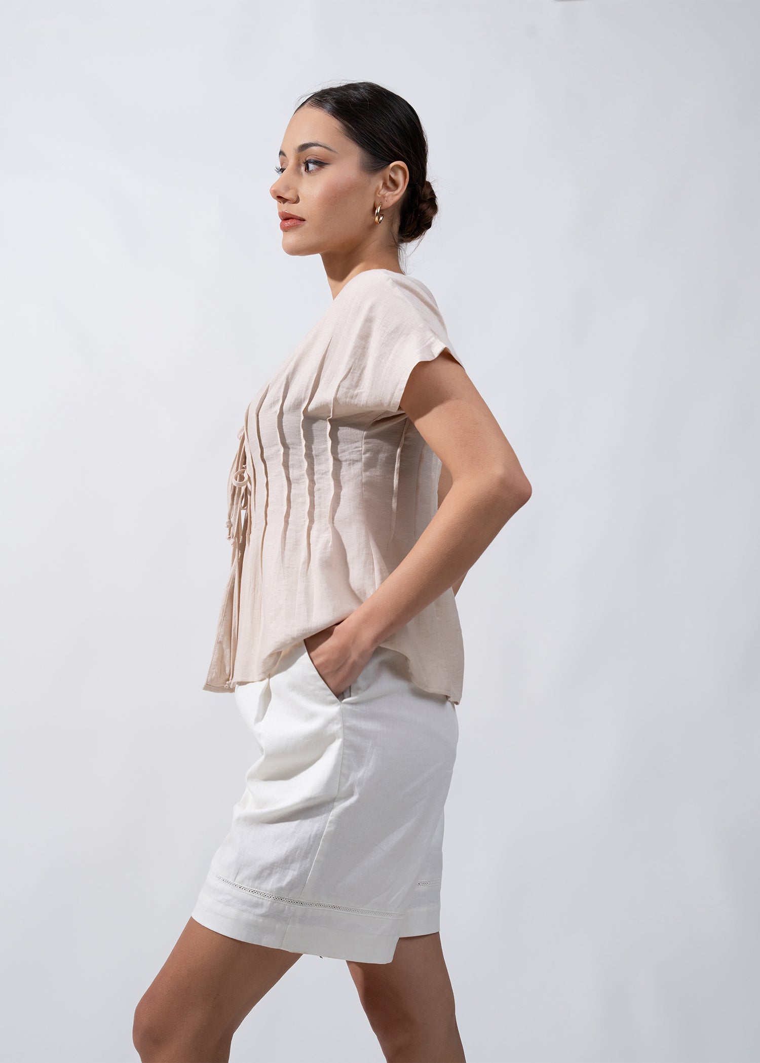 Pintuck Blouse With Front Ties