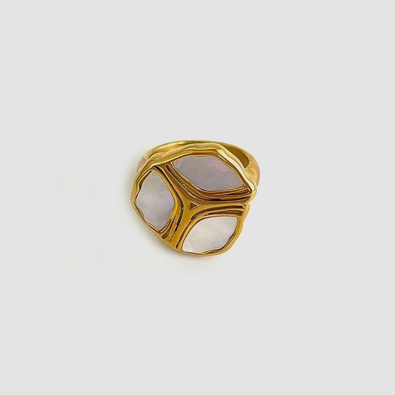 Retro French Style Geometric Heart Shape 316L Stainless Steel  Shell 18K Gold Plated Irregular Rings