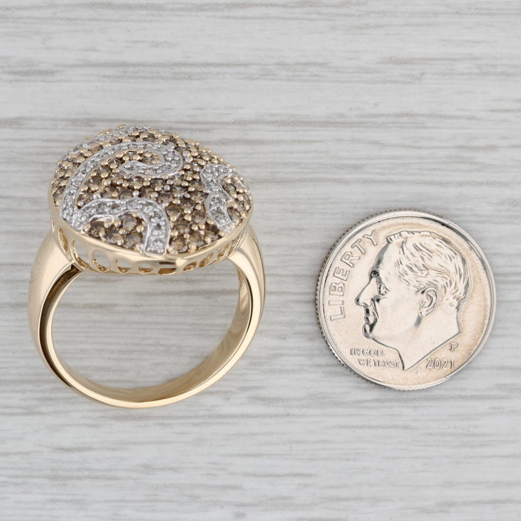 1.09ctw Yellow White Diamond Pave Swirl Cluster Ring 14k Yellow Gold Cocktail