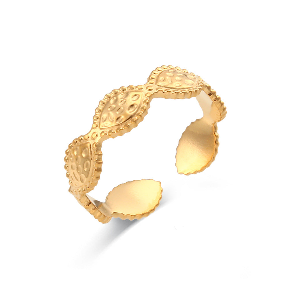 Women Fashion Stripe Geometric Stainless Steel 18K Gold Plated Rings