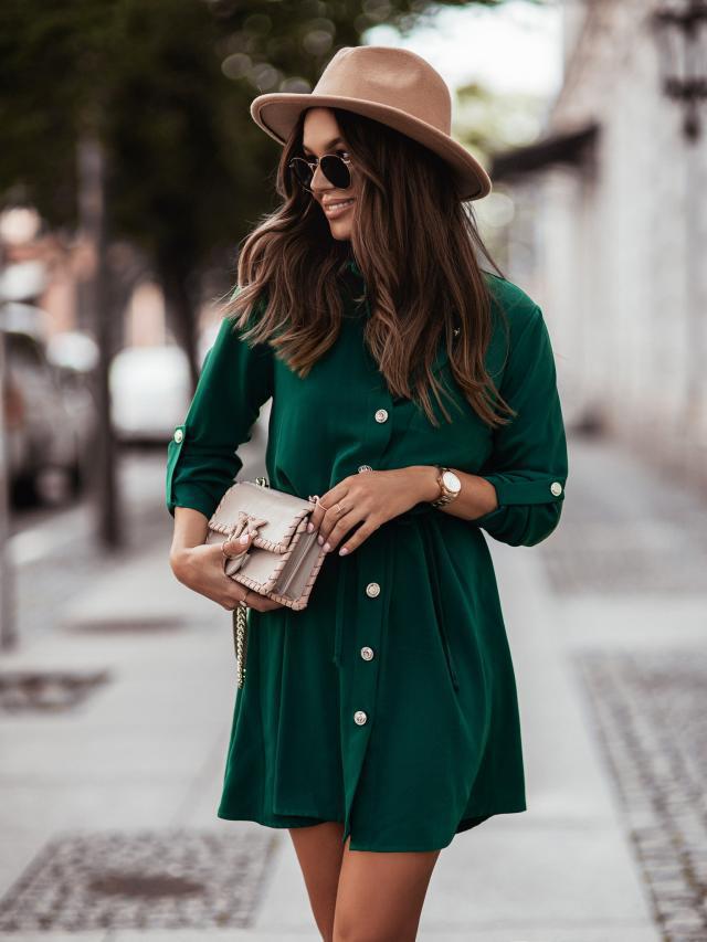Waist Tie Button Pull Sleeve Dress
