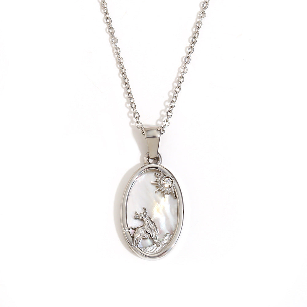 Niche Retro Pendant Stainless Steel 18K Gold Plated Red Agate Love Flower Manta Ray Necklace Female