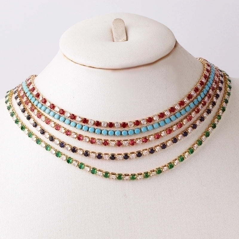 Copper Inlay Solid Color Zircon Copper Necklaces