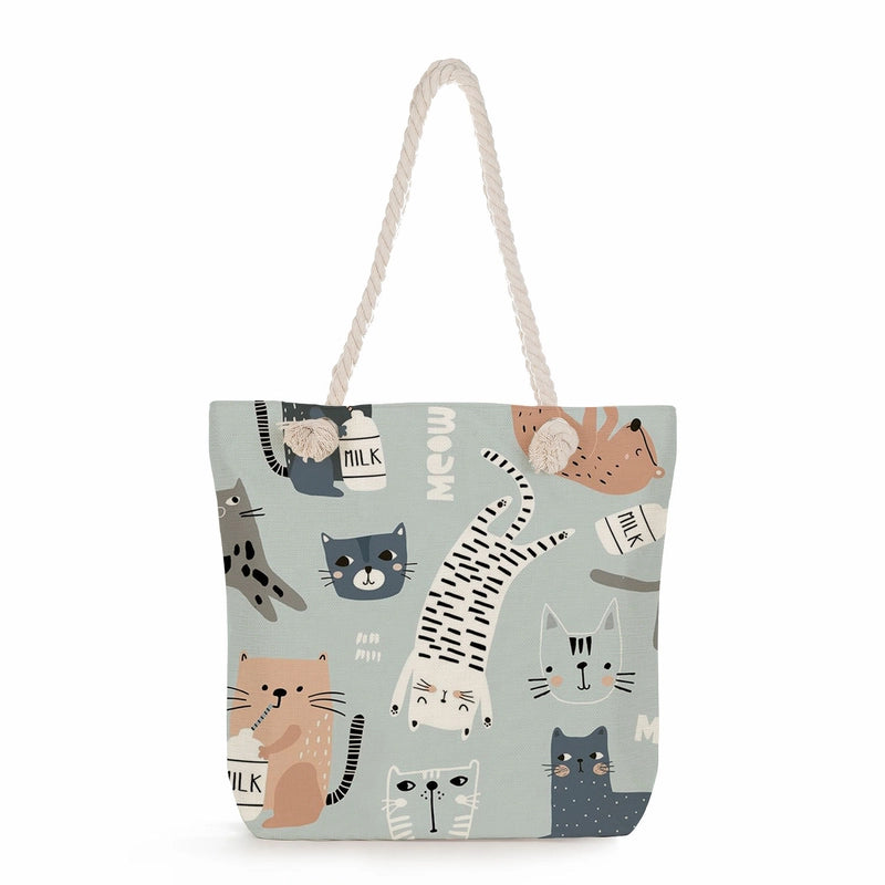 Women's Medium Linen Cartoon Elegant Basic Classic Style Square Zipper Canvas Bag
