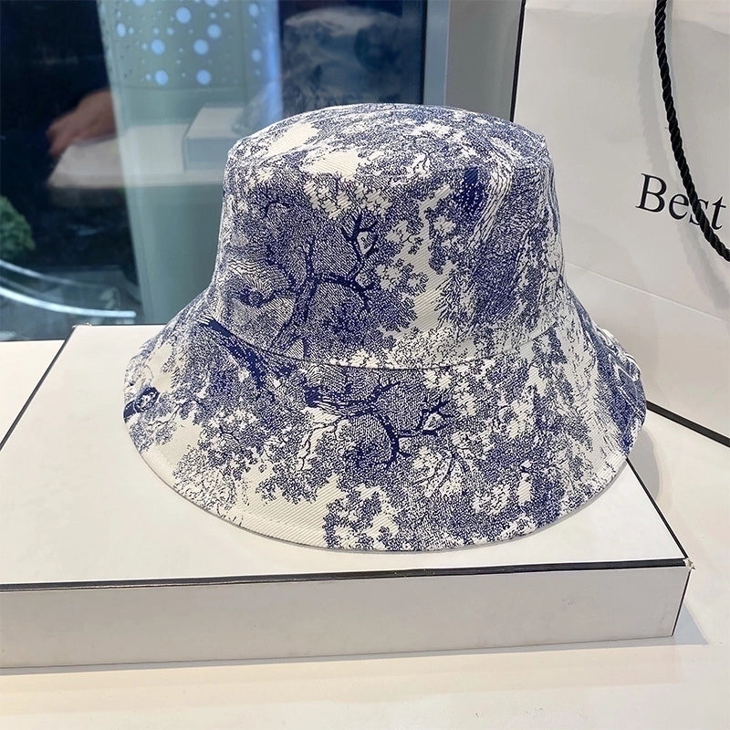 Women's Cute Color Block Printing Big Eaves Bucket Hat