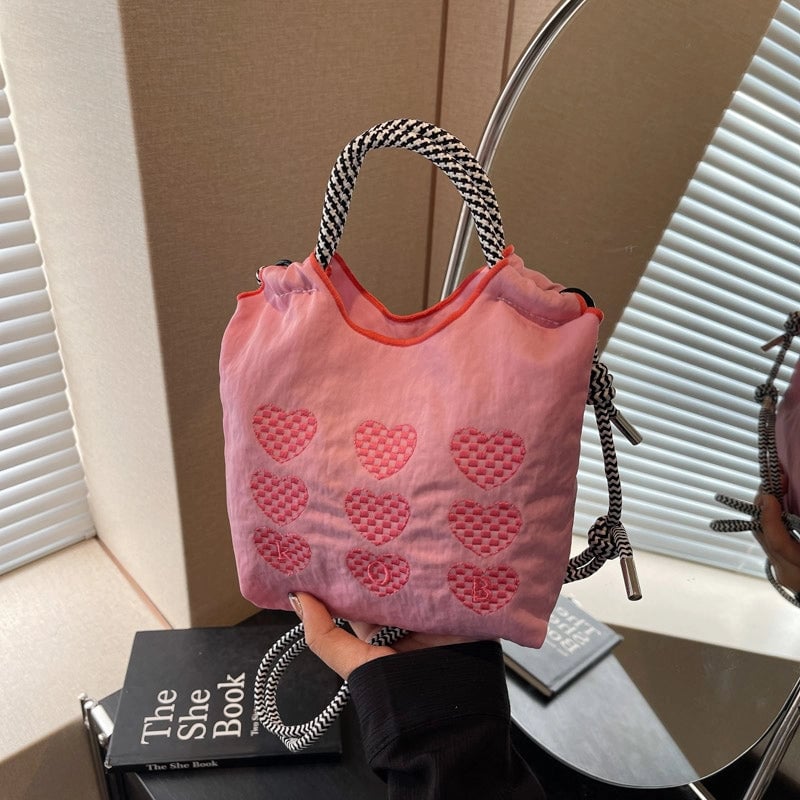 Women's Medium Cloth Heart Shape Classic Style Square Open Crossbody Bag