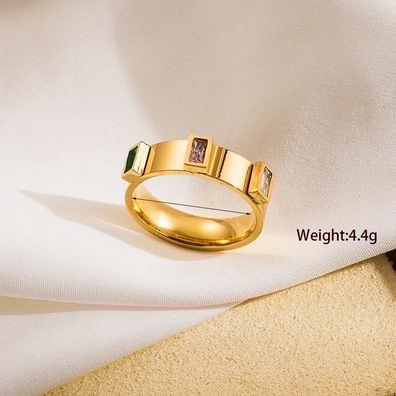 Casual Classic Style Rectangle Stainless Steel Plating Inlay 18k Gold Plated Zircon Rings Bracelets